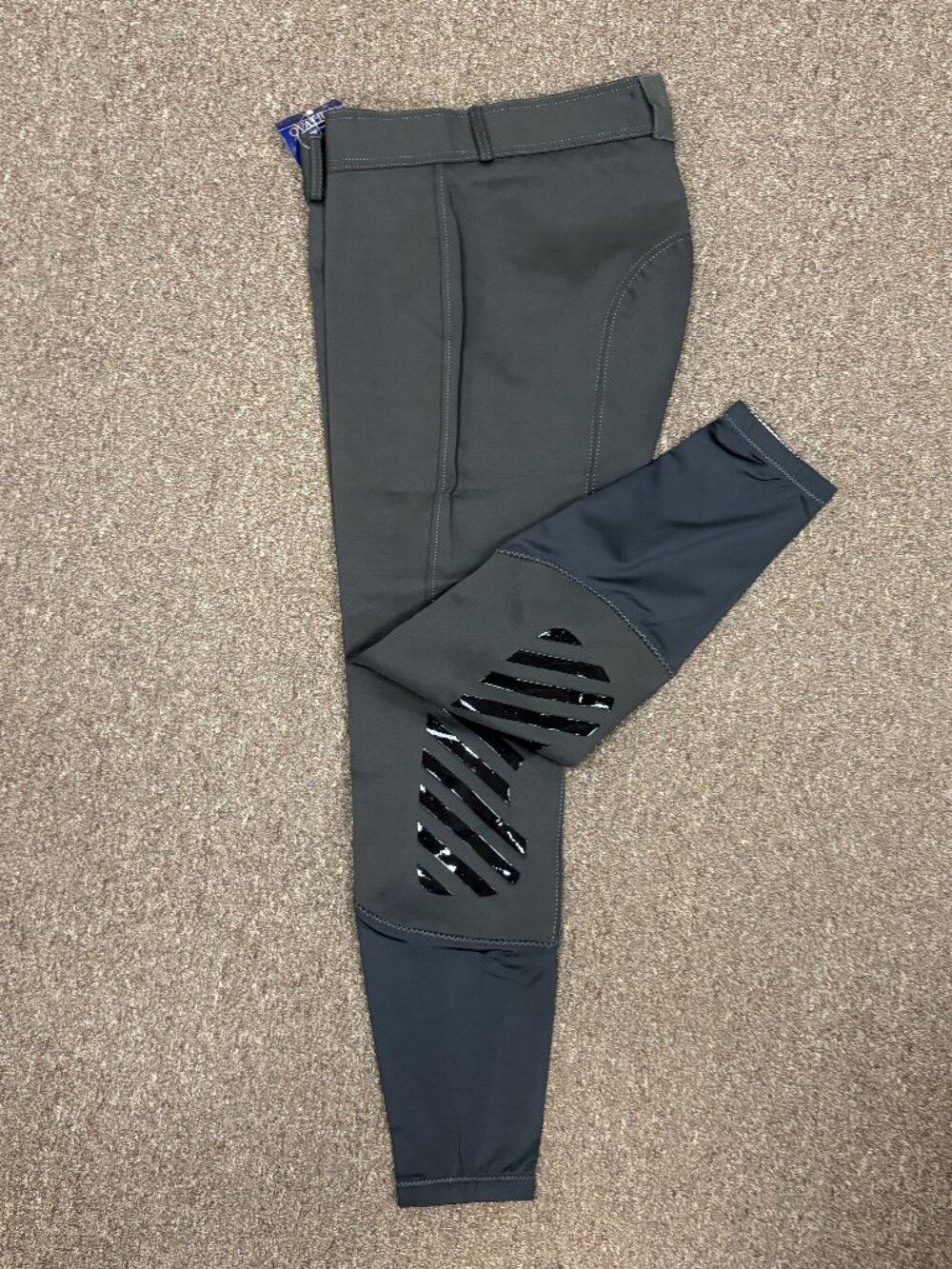 Ovation Ladies Winter Pullon Silicone Knee Patch Breeches - Charcoal/Black